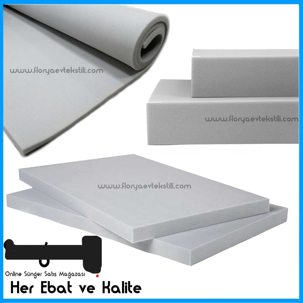 Sünger Yatak Minder 18-22-28-32 Dansite 10Cm 100*190 Gri 18D Sünger (orta sert)
