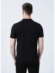 Fabrika Polo Yaka Düz Siyah Erkek T-Shirt BORAMIR-Y
