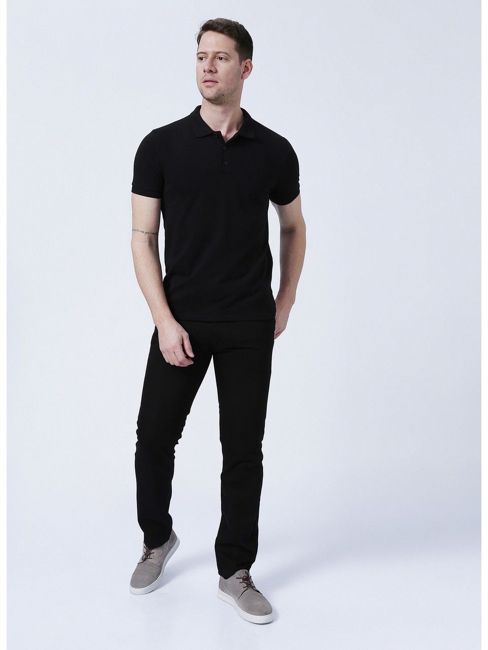 Fabrika Polo Yaka Düz Siyah Erkek T-Shirt BORAMIR-Y