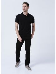 Fabrika Polo Yaka Düz Siyah Erkek T-Shirt BORAMIR-Y