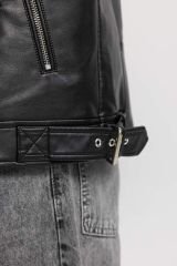 Slim Fit Polo Yaka Suni Deri Mont